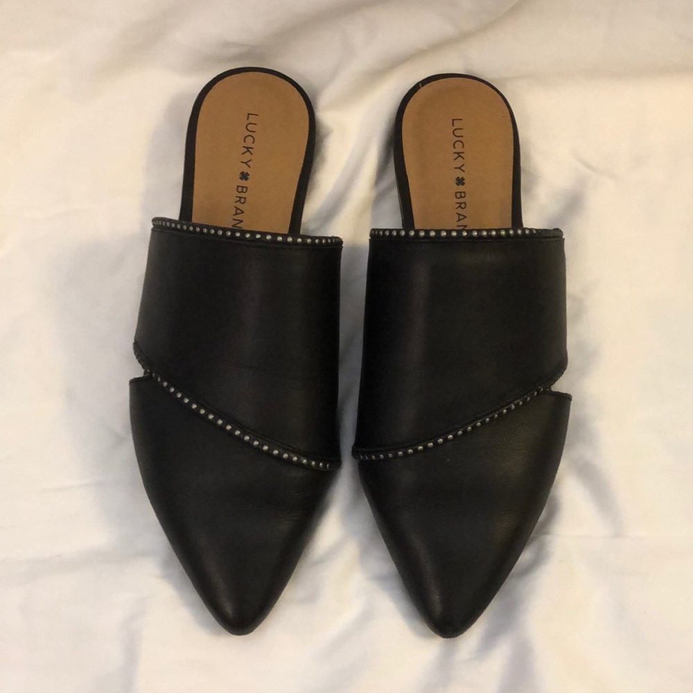 Lucky Brand Black Studded Mules